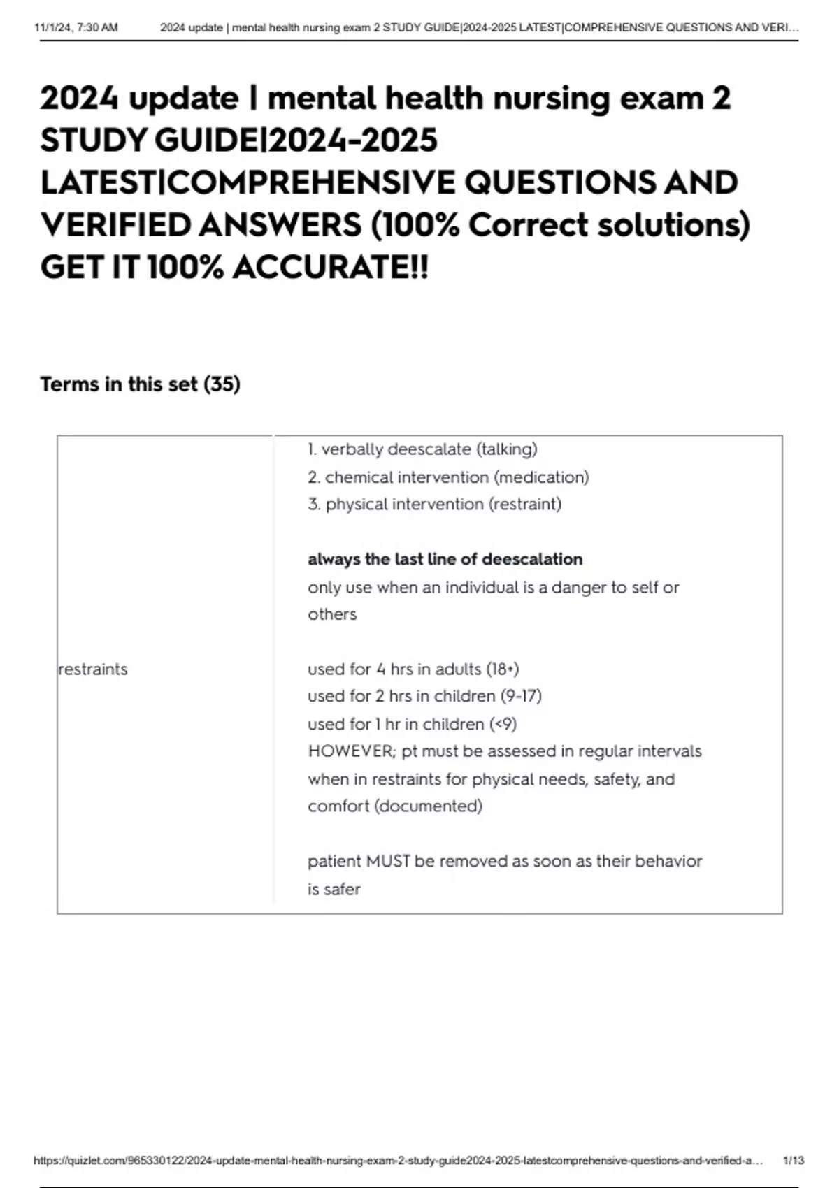 2024 update | mental health nursing exam 2 STUDY GUIDE| LATEST ...