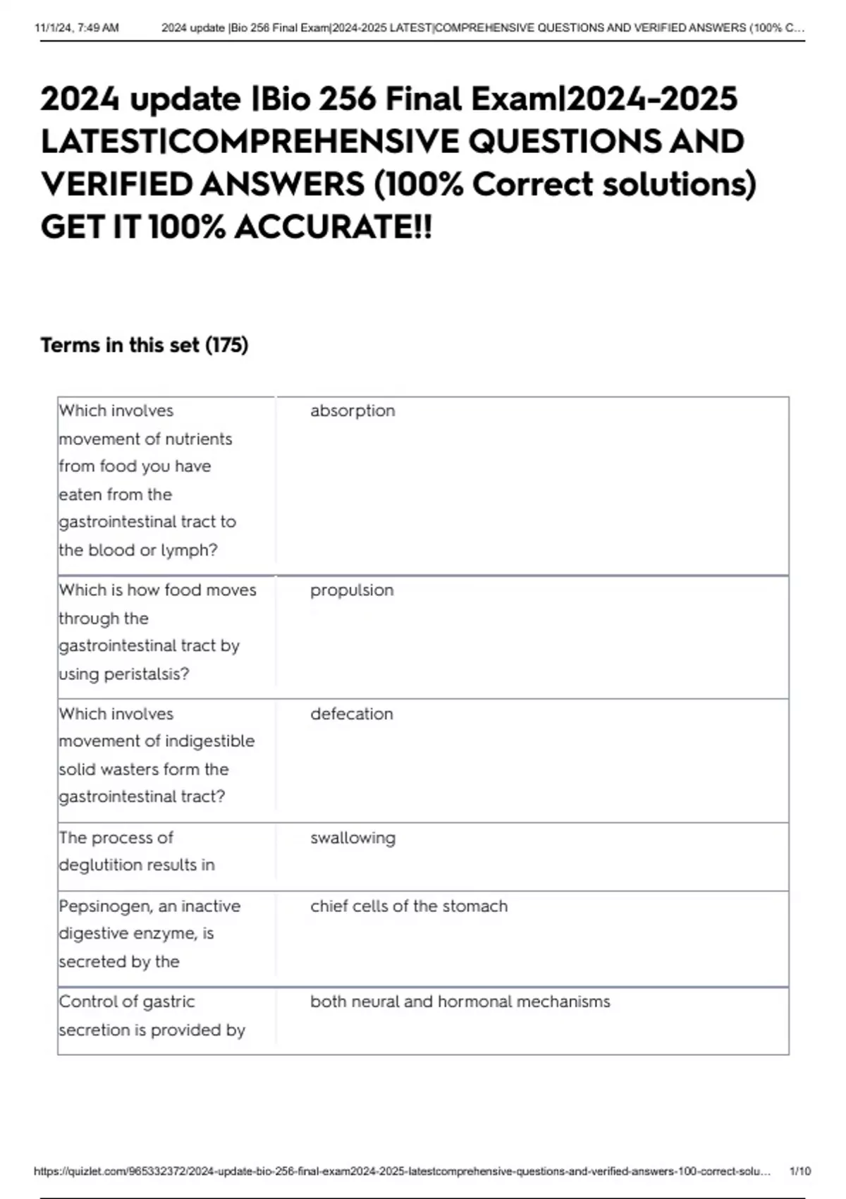 2024 Update Bio 256 Final Exam Latest Comprehensive Questions And