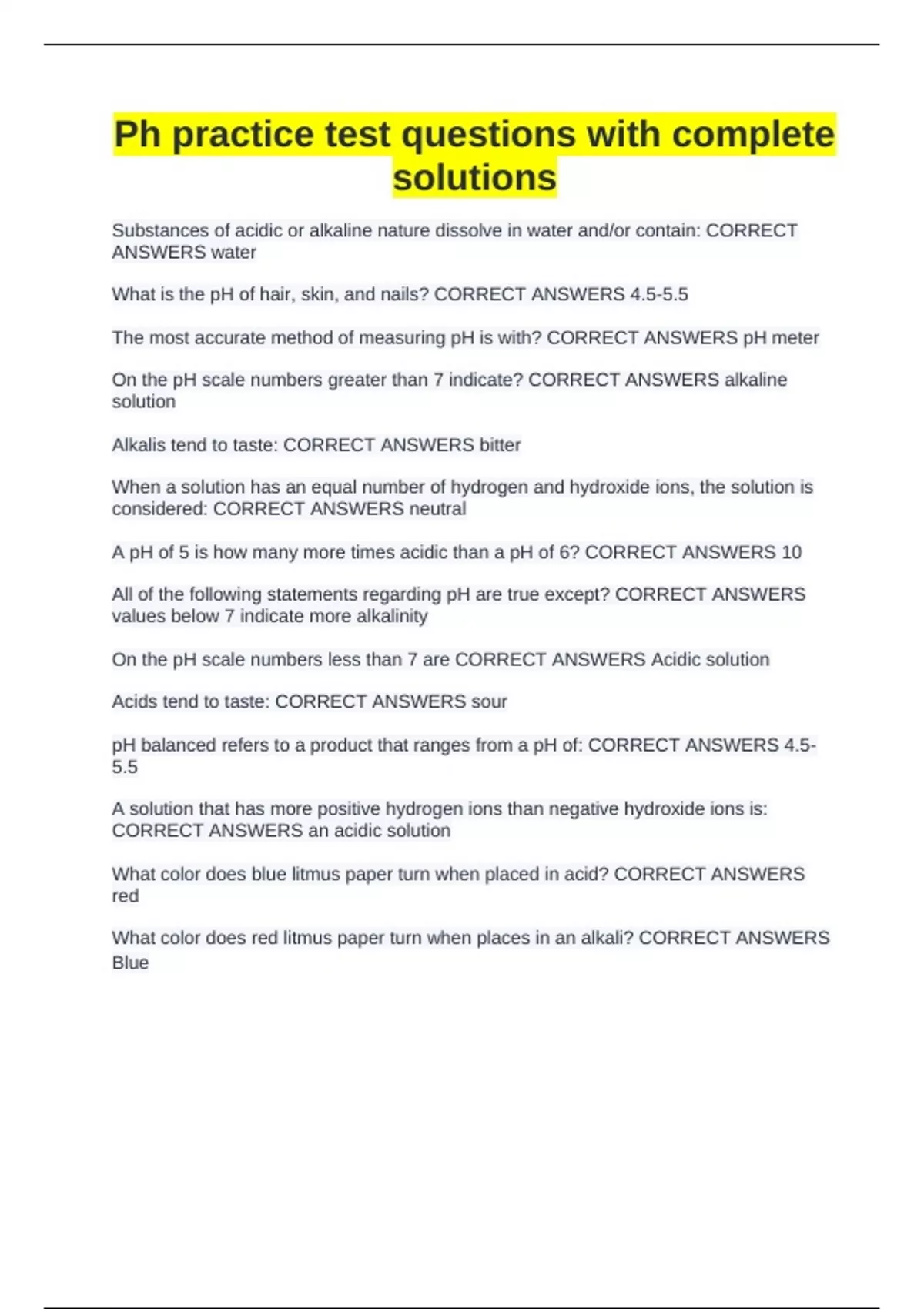 Ph practice test questions with complete solutions - Ph - Stuvia US