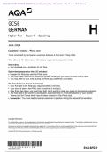 Actual 2024 AQA GCSE GERMAN 8668&sol;SH Paper 2 Speaking Higher Merged Candidate&rsquo;s material &plus; Teacher&rsquo;s Booklet &plus; Mark Scheme &lpar;including Guidance for Photo cards&rpar;