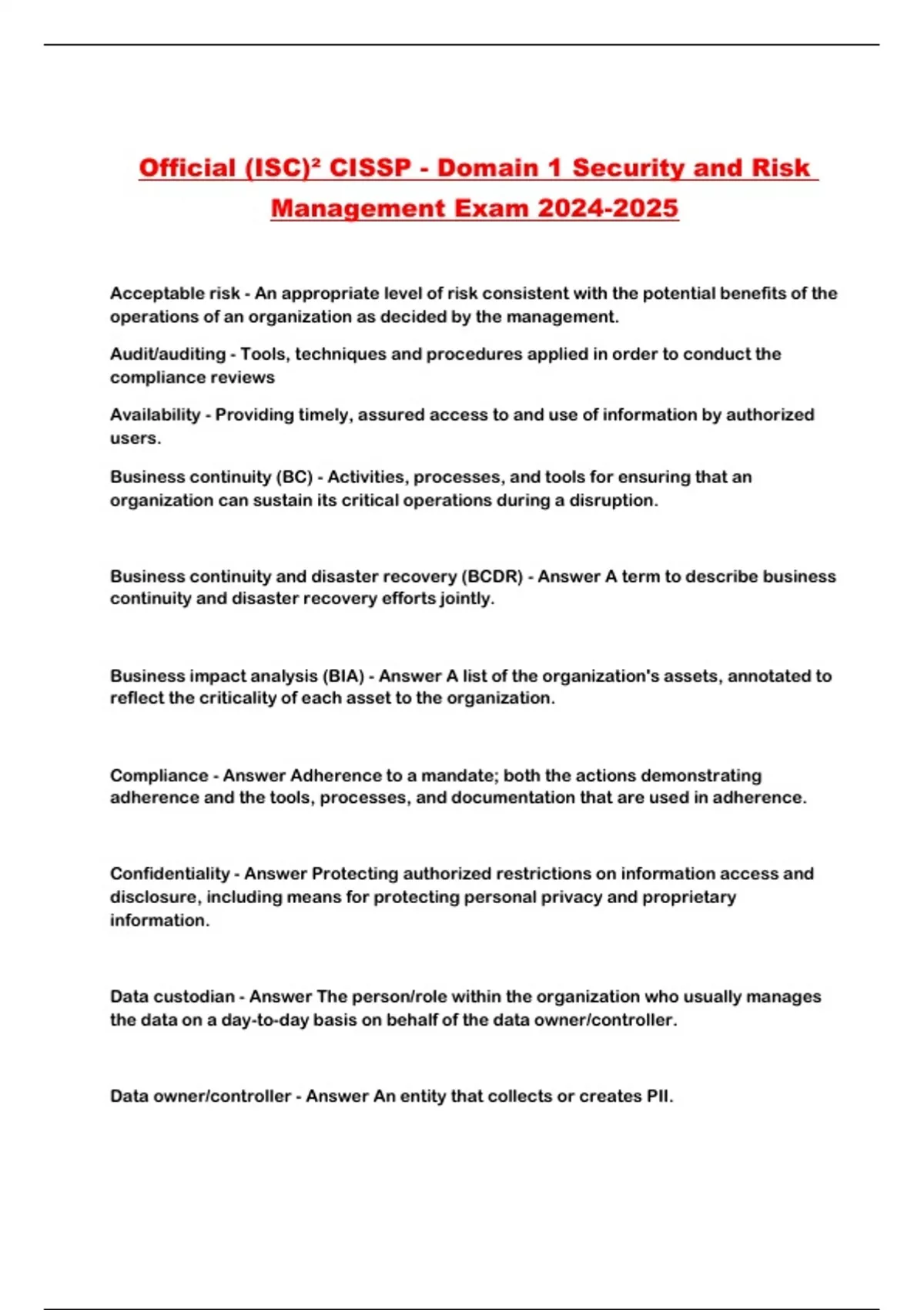 Official (ISC)² CISSP - Domain 1 Security and Risk Management Exam ...
