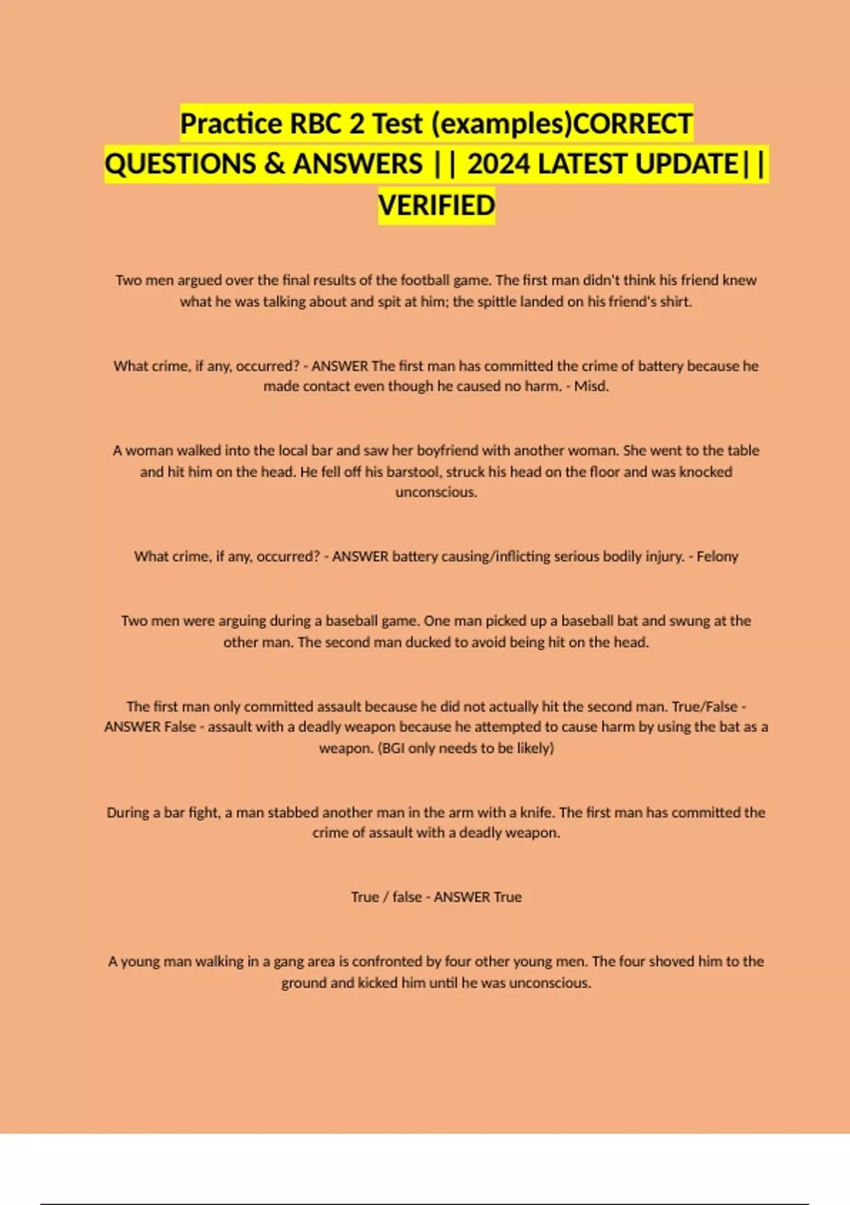 Practice RBC 2 Test (examples)CORRECT QUESTIONS & ANSWERS || 2024 ...