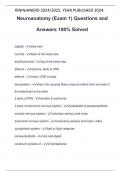 NEUROANATOMY Exam PACKAGE DEAL QUESTIONS WITH 100&percnt; CORRRECT ANSWERS &vert; LATEST UPDATE &vert; VERIFIED AND APPROVED 