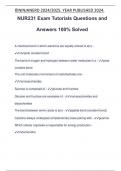 NUR231 Exam Tutorials Questions and Answers 100&percnt; Solved