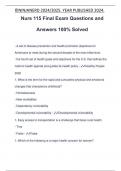 Nurs 115 Final Exam Questions and Answers 100&percnt; Solved