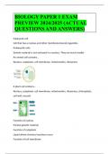BIOLOGY PAPER 1 EXAM PREVIEW 2024&sol;2025 &lpar;ACTUAL QUESTIONS AND ANSWERS&rpar;
