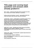 Title page and running head questions and answers 2025 already graded A&plus;