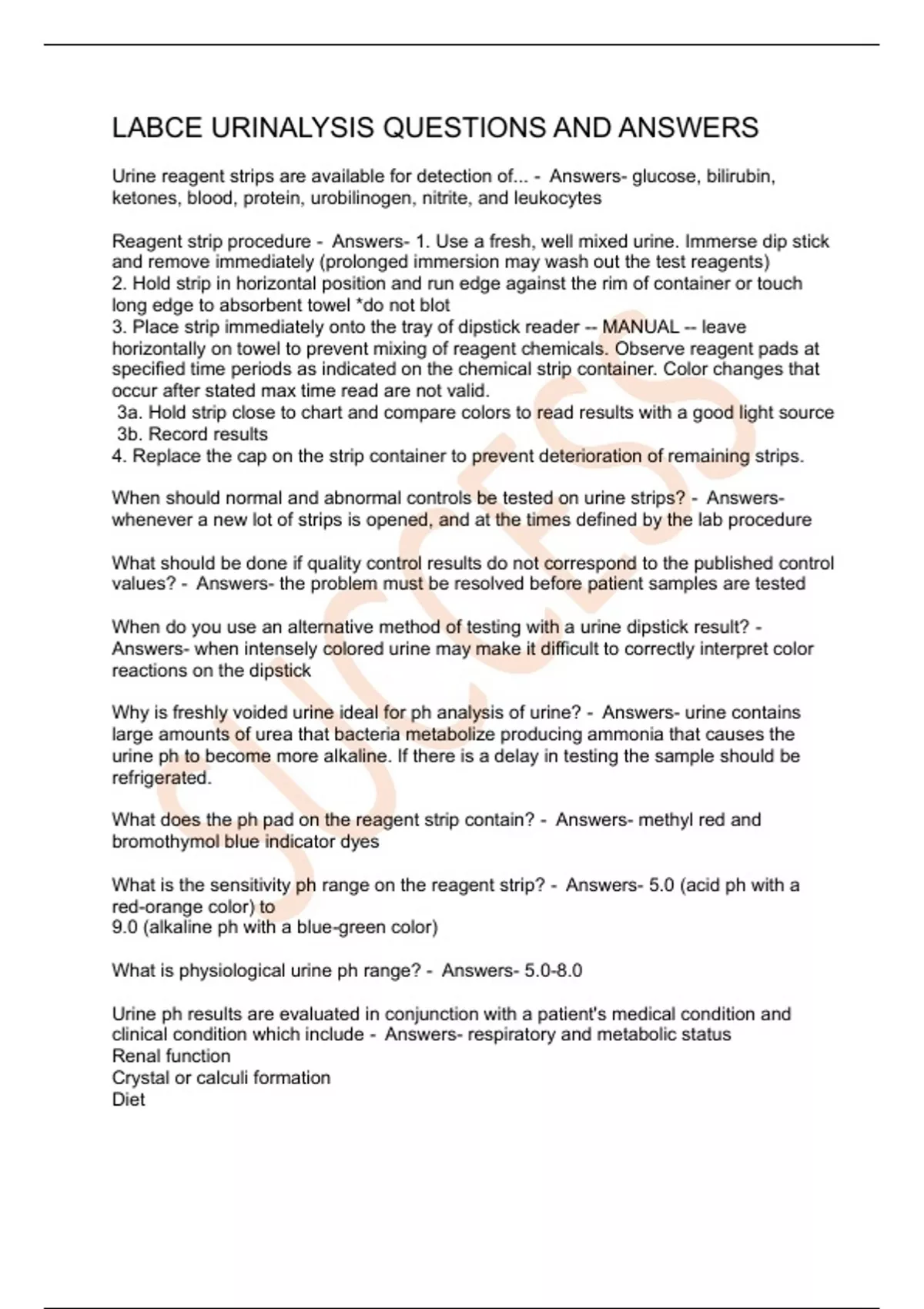LABCE URINALYSIS QUESTIONS AND ANSWERS LABCE Stuvia UK