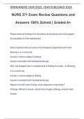 NURS 371 Exam Review Questions and Answers 100&percnt; Solved &vert; Graded A&plus;