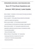 NURS 371 Exam PACKAGE DEAL QUESTIONS WITH 100&percnt; CORRRECT ANSWERS &vert; LATEST UPDATE &vert; VERIFIED AND APPROVED 