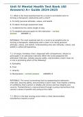 Unit IV Mental Health Test Bank &lpar;All Answers&rpar; A&plus; Guide 2024-2025