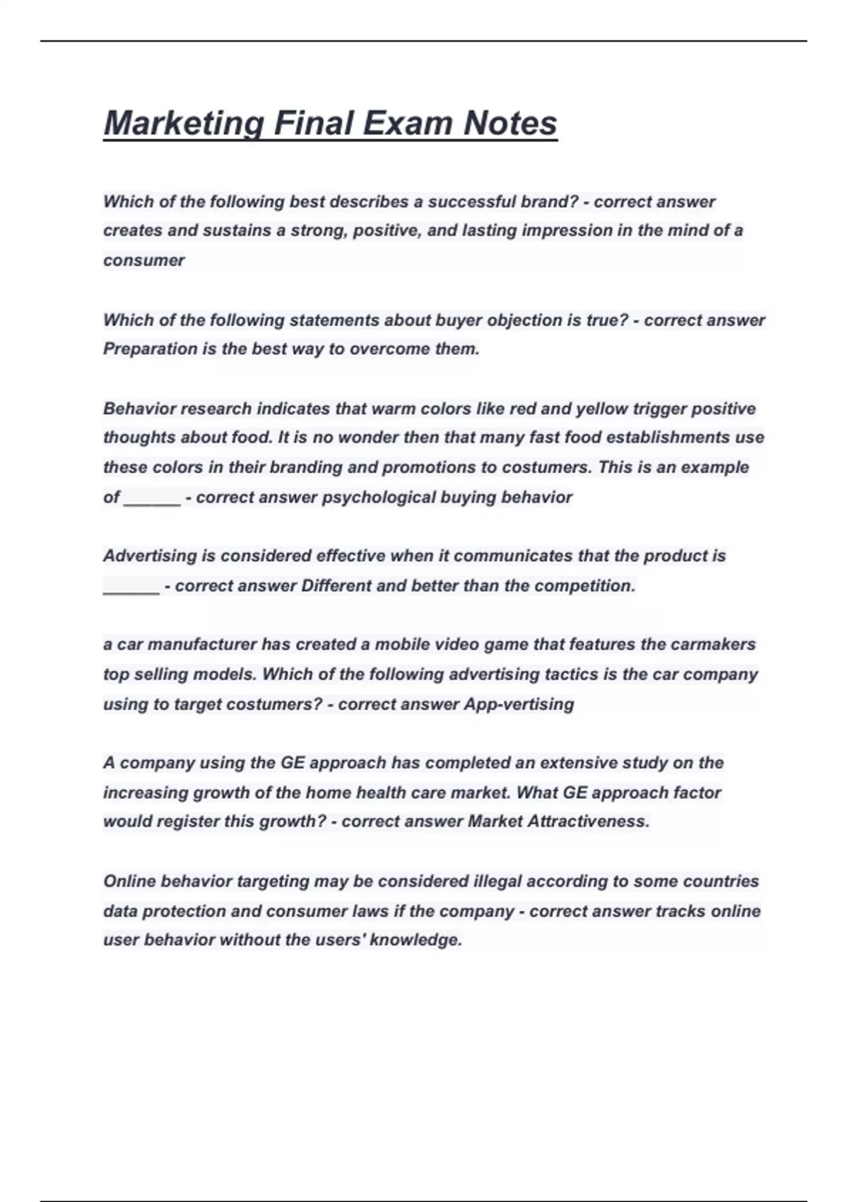 Marketing Final Exam Notes.pdf - Stuvia US
