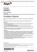 Actual 2024 AQA A-level FRENCH 7652&sol;3T&sol;3V Paper 3 Speaking Merged Candidate&rsquo;s Material&plus; Examiner&rsquo;s Material &plus; Mark Scheme