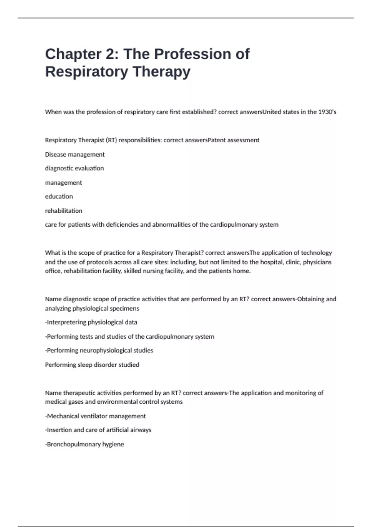 Chapter 2: The Profession of Respiratory Therapy exam 2024/2025 with ...