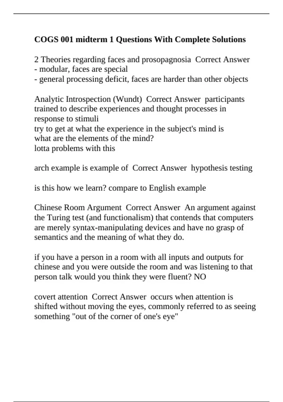 COGS 001 midterm 1 Questions With Complete Solutions - COGS 001 - Stuvia US