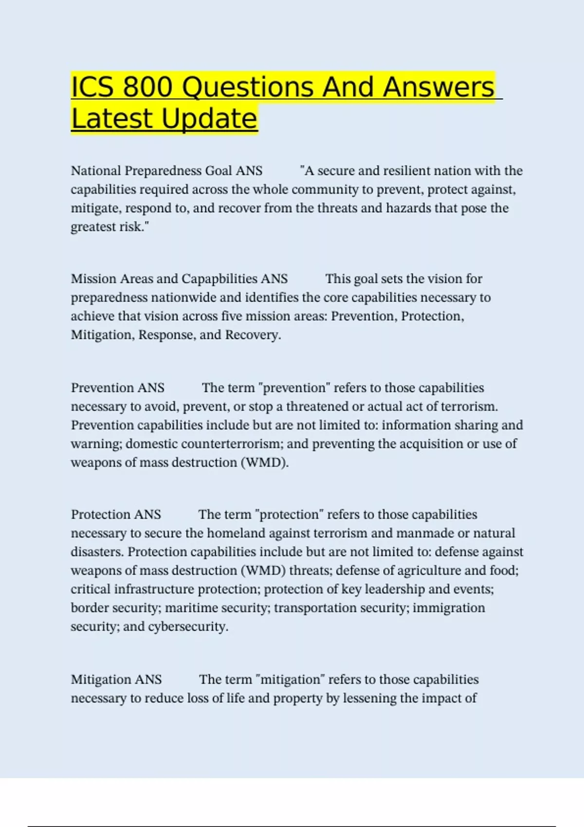 ICS 800 Questions And Answers Latest Update - Ics 800 - Stuvia US