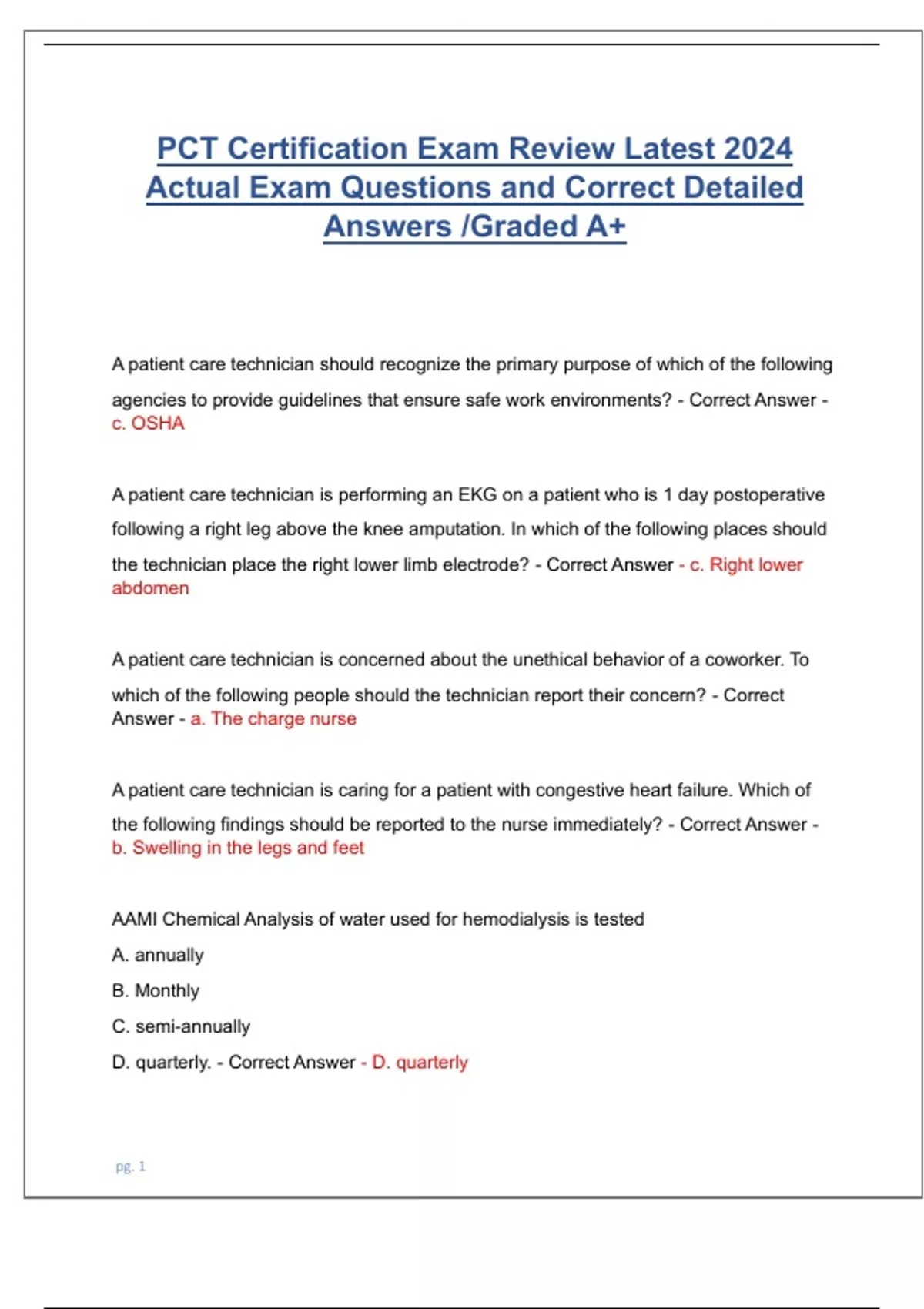 Pct Chapter 2 PCT CERTIFICATION EXAM REVIEW LATEST 2024 ACTUAL EXAM| COMPLETE EXAM ...