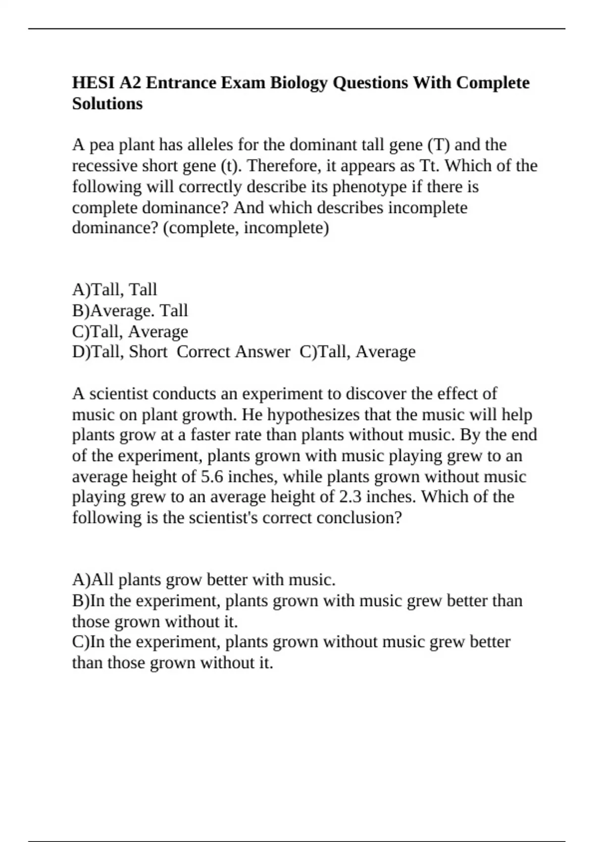 HESI A2 Entrance Exam Biology Questions With Complete Solutions - Hesi ...