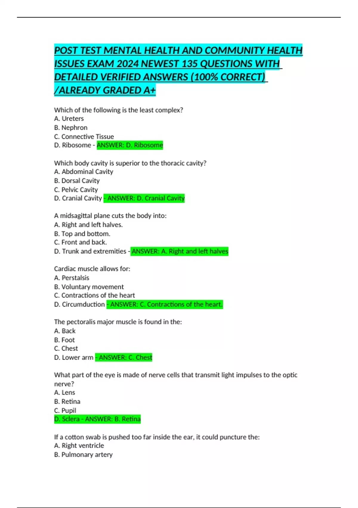 POST TEST MENTAL HEALTH AND COMMUNITY HEALTH ISSUES EXAM 2024 NEWEST