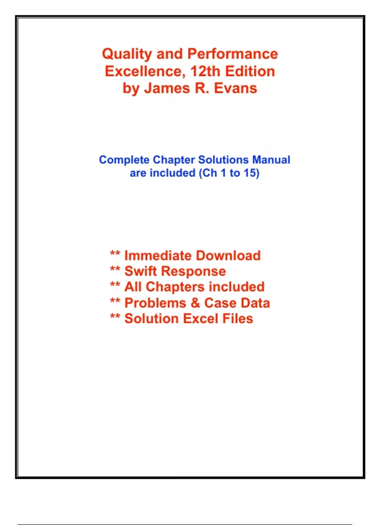 Solutions for Managing for Quality and Performance Excellence, 12th ...