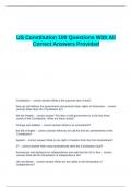 US Constitution 100 Questions With All Correct Answers Provided
