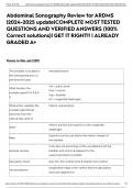 Abdominal Sonography Review for ARDMS &vert;2024-2025 update&vert;COMPLETE MOST TESTED QUESTIONS AND VERIFIED ANSWERS &lpar;100&percnt; Correct solutions&rpar;&vert; GET IT RIGHT&excl;&excl; &vert; ALREADY GRADED A&plus;