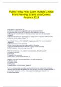   Public Policy Final Exam Multiple Choice From Previous Exams With Correct Answers 2024