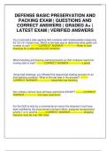 DEFENSE BASIC PRESERVATION AND PACKING EXAM &vert; QUESTIONS AND CORRECT ANSWERS &vert; GRADED A&plus; &vert; LATEST EXAM &vert; VERIFIED ANSWERS
