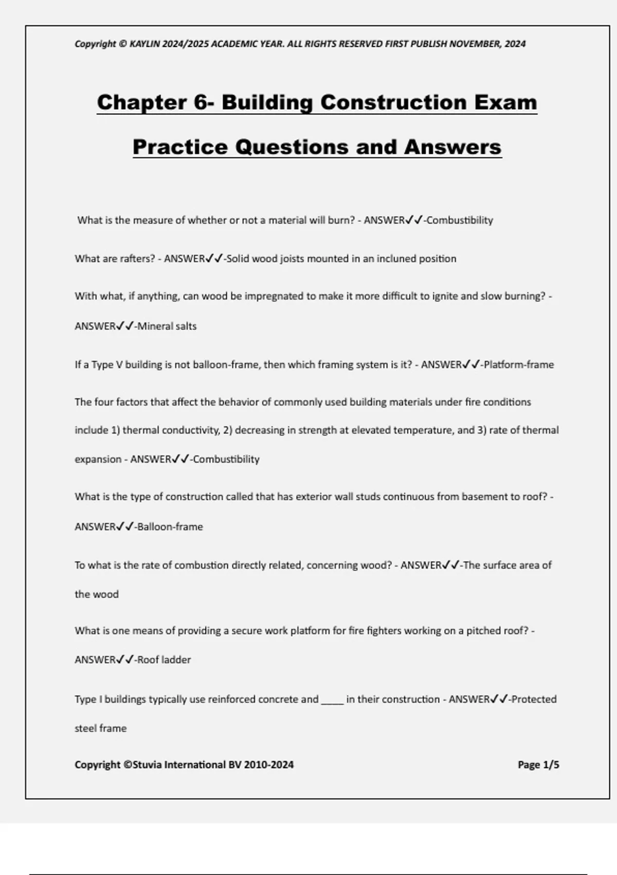 Chapter 6- Building Construction Exam Practice Questions and Answers ...