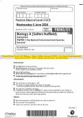 Pearson Edexcel Level 3 GCE Biology A &lpar;Salters Nuffied&rpar; Advanced PAPER 1&colon; The Natural Environment and Species Survival JUNE 2024 Combined Question Paper and Mark Scheme