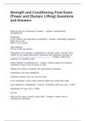 Strength and Conditioning Final Exam &lpar;Power and Olympic Lifting&rpar; Questions and Answers