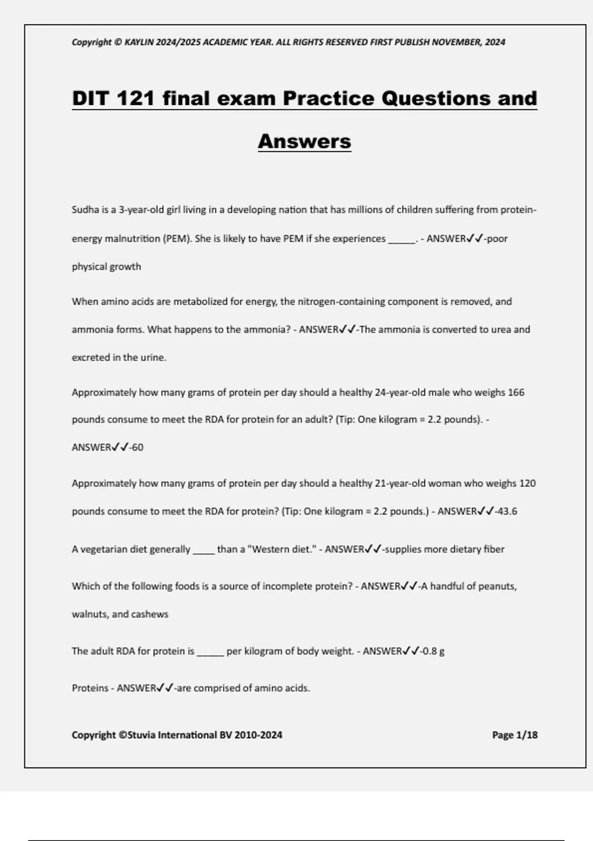 DIT 121 final exam Practice Questions and Answers - Prep Tests - Stuvia US