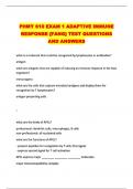 PHMY 610 EXAM 1 ADAPTIVE IMMUNE RESPONSE &lbrace;FANG&rcub; TEST QUESTIONS AND ANSWERS