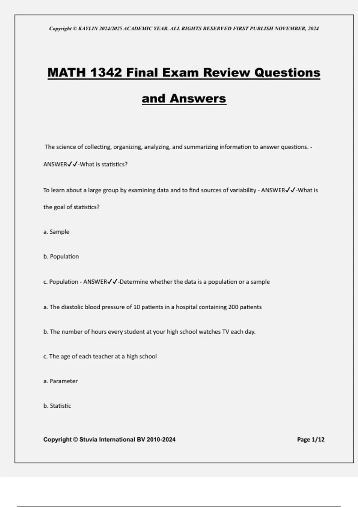 MATH 1342 Final Exam Review Questions and Answers - Practice Tests ...