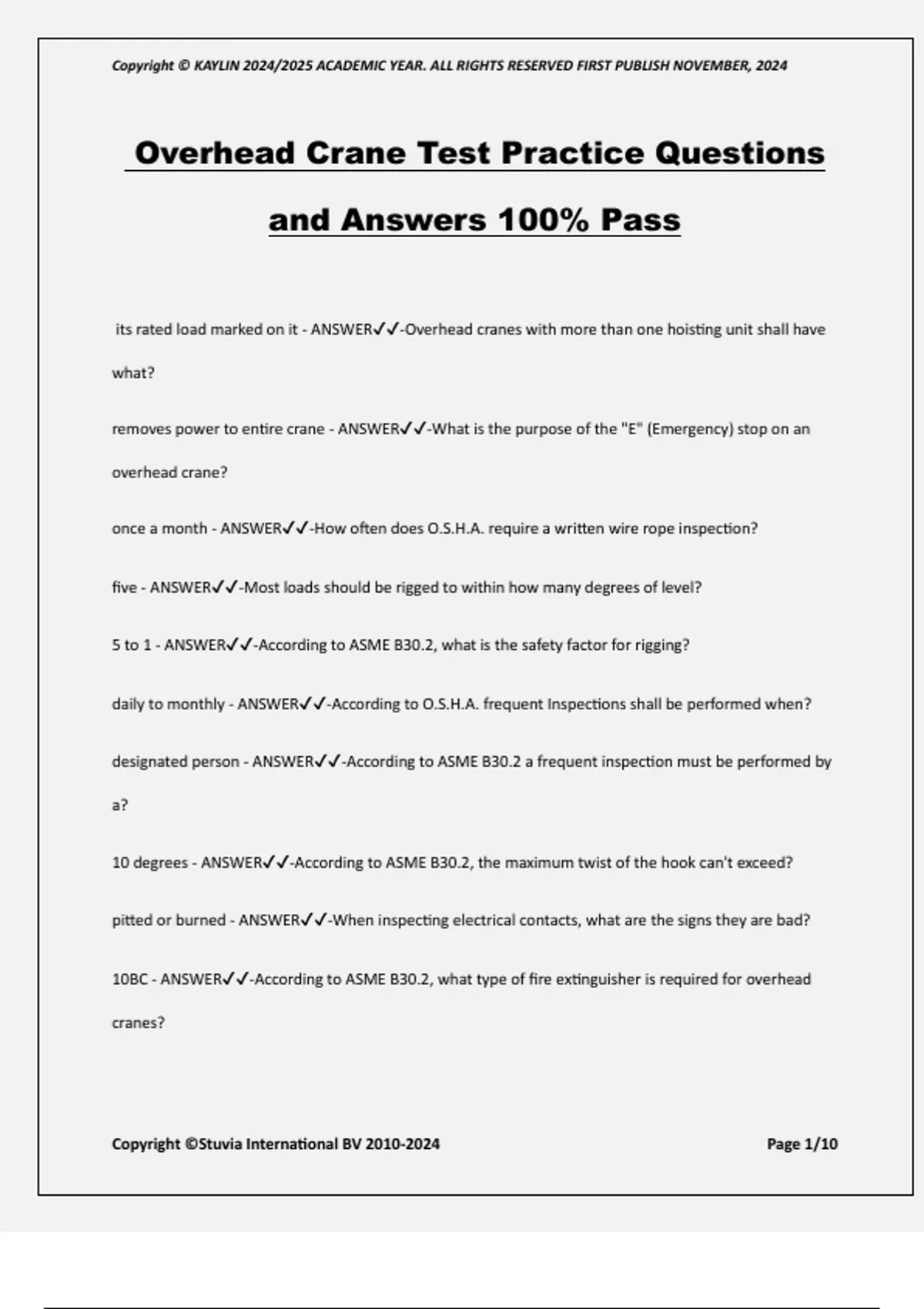 Overhead Crane Test Practice Questions and Answers 100% Pass - Practice ...