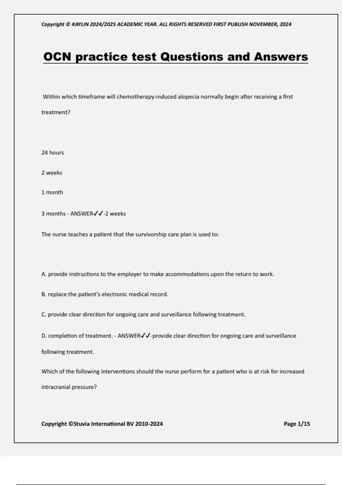 OCN practice test Questions and Answers - Practice Tests - Stuvia US