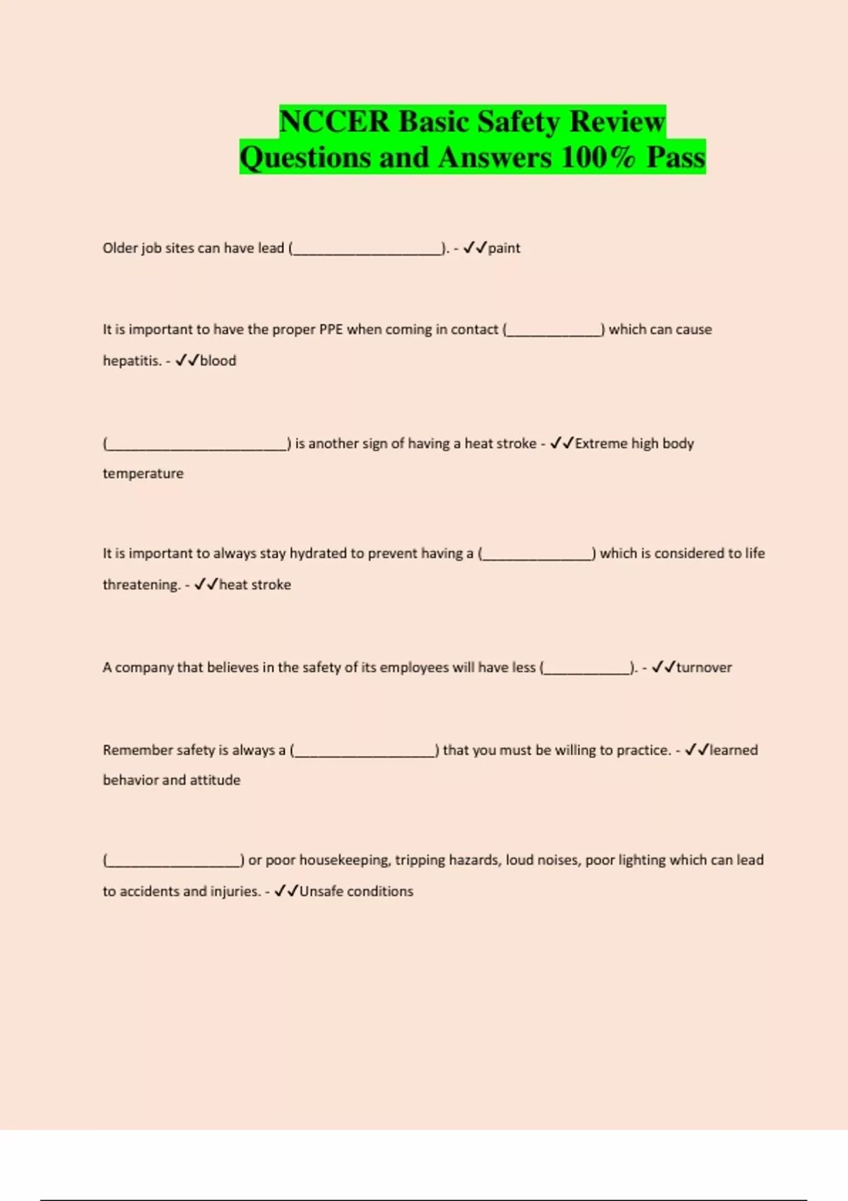 Simple Safety Review NCCER Basic Safety Review Questions and Answers 100% Pas - NCCER ...