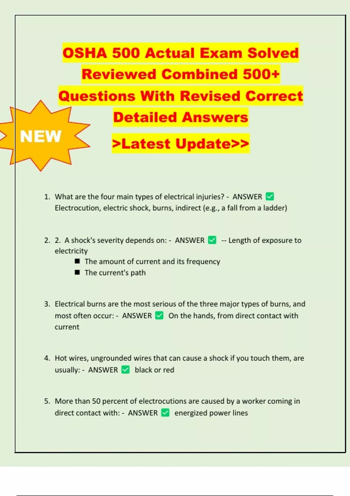 OSHA 500 Actual Exam Solved Reviewed Combined 500+ Questions With ...