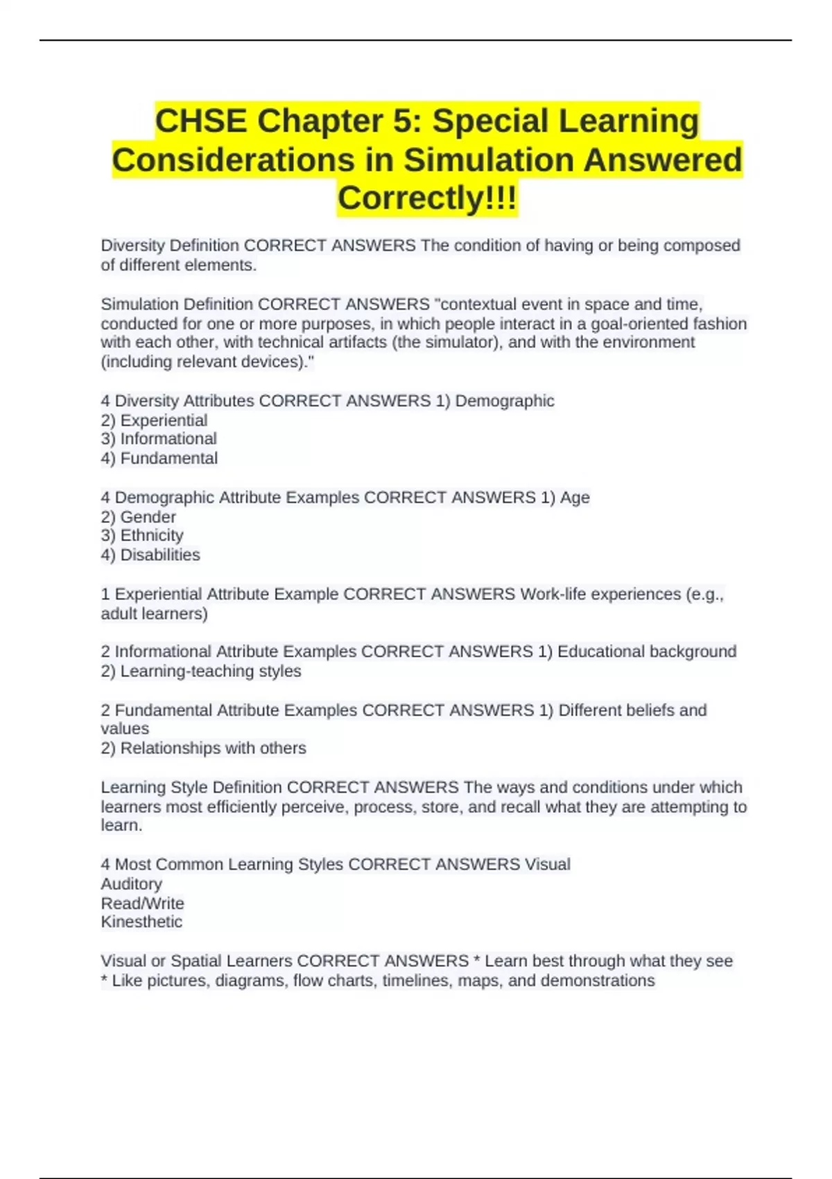 CHSE Chapter 5: Special Learning Considerations in Simulation Answered ...