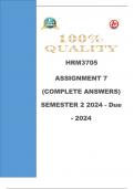 HRM3705 ASSIGNMENT 7 &lpar;COMPLETE ANSWERS&rpar; SEMESTER 2 2024 - Due 4 NOVEMBER 2024