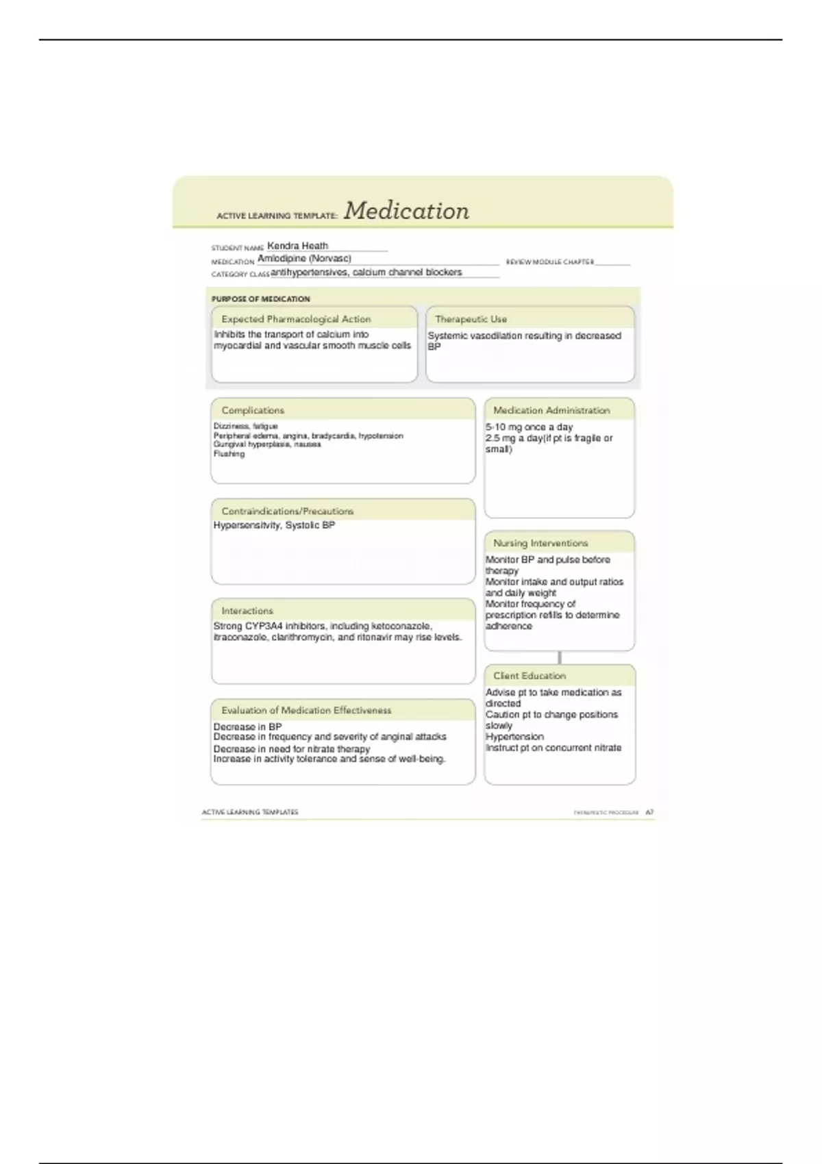 Pharm 101 Amlodipine ATI Template PHARM 101 Stuvia US