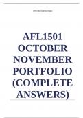 AFL1501 OCTOBER NOVEMBER PORTFOLIO &lpar;COMPLETE ANSWERS&rpar; Semester 2 2024 - DUE 12 November 2024&semi; 100&percnt; TRUSTED Complete&comma; trusted solutions and explanations&period; Ensure your success with us&period;&period;&period;