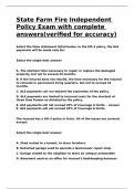 State Farm Fire Independent Policy Exam with complete answers&lpar;verified for accuracy&rpar;&period;