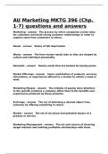 AU Marketing MKTG 396 &lpar;Chp&period; 1-7&rpar; questions and answers
