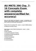 AU MKTG 396 Chp&period; 7-16 Concepts Exam with complete answers&lpar;verified for accuracy&rpar;&period;