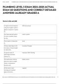 PLUMBING LEVEL 3 EXAM 2024-2025 ACTUAL EXAM 60 QUESTIONS AND CORRECT DETAILED ANSWERS &vert;ALREADY GRADED A