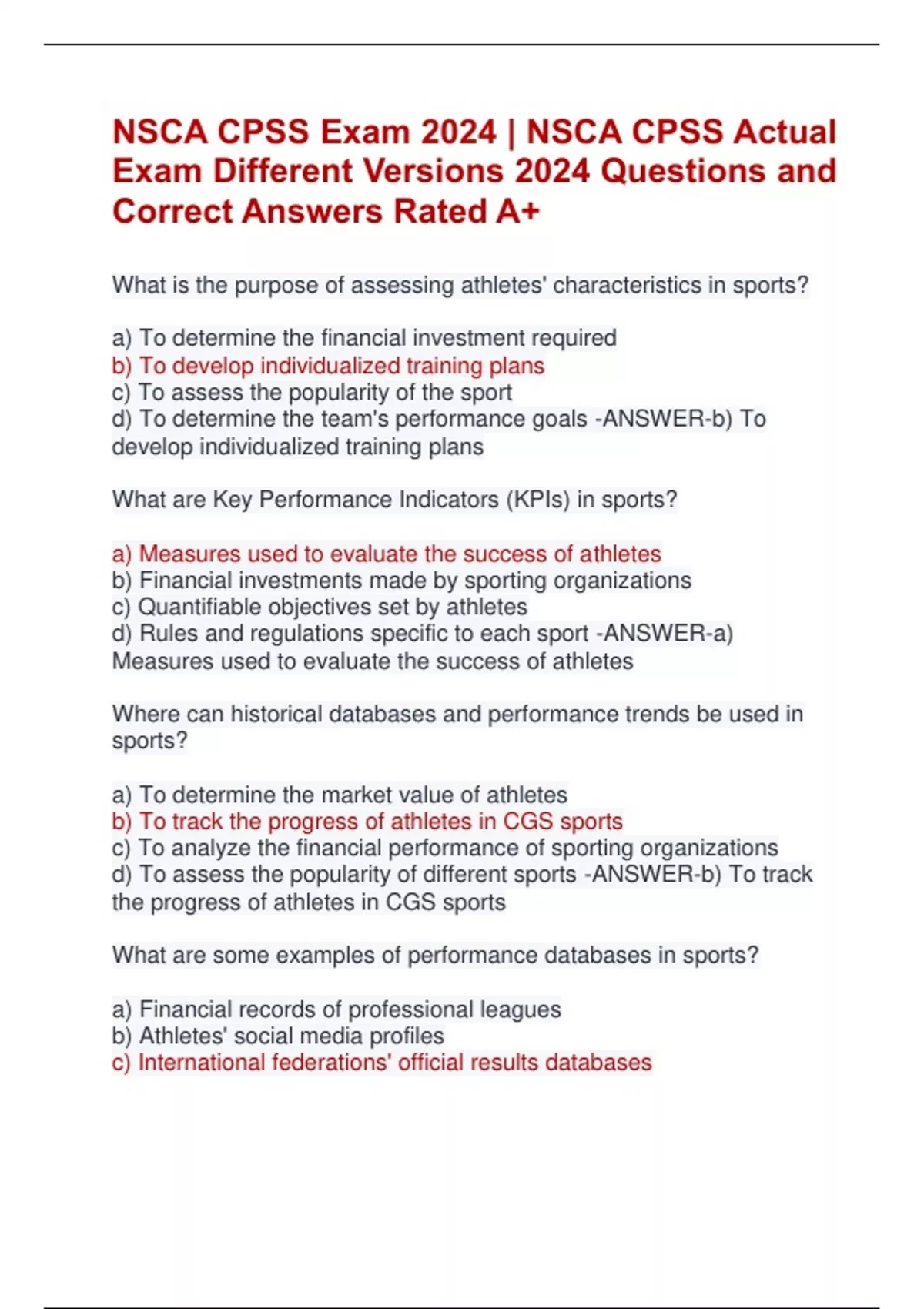 NSCA CPSS Exam 2024 | NSCA CPSS Actual Exam Different Versions 2024 ...