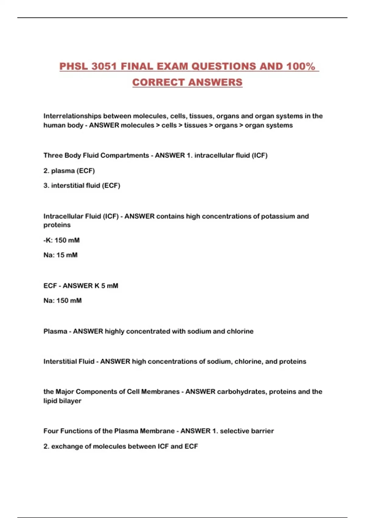 PHSL 3051 FINAL EXAM QUESTIONS AND 100% CORRECT ANSWERS - PHSL 3051 ...