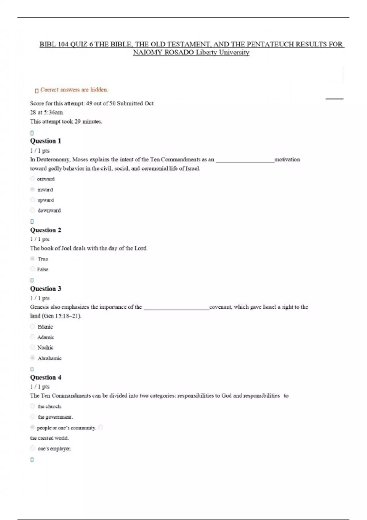 BIBL 104 QUIZ 6 THE BIBLE, THE OLD TESTAMENT, AND THE PENTATEUCH ...