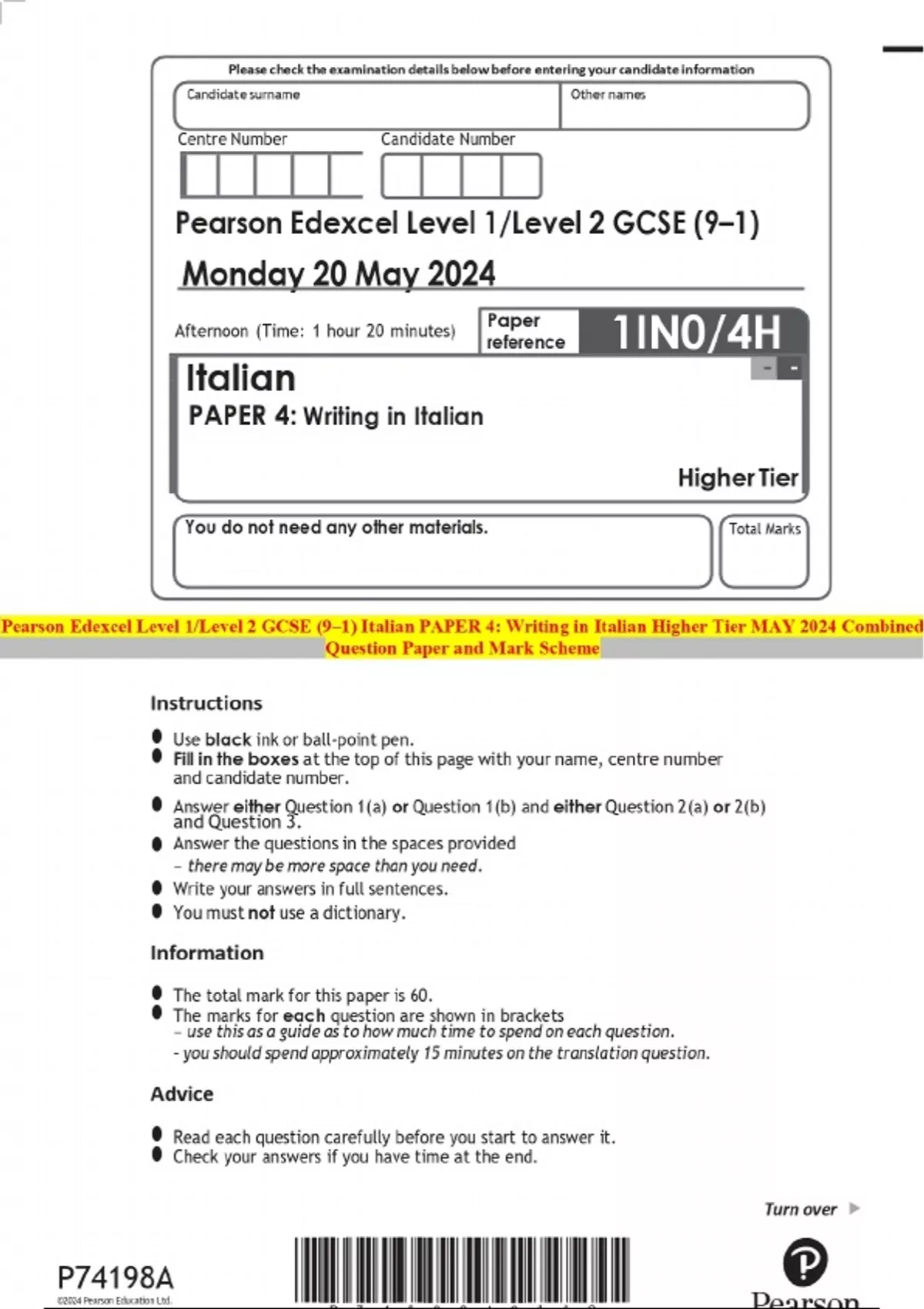 BUNDLED 2024 Pearson Edexcel Level 1/Level 2 GCSE (9–1) Italian ...